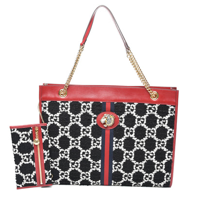 Gucci Tweed GG Monogram Large Rajah Chain Tote Romantic Cherry Black White 1 of 10