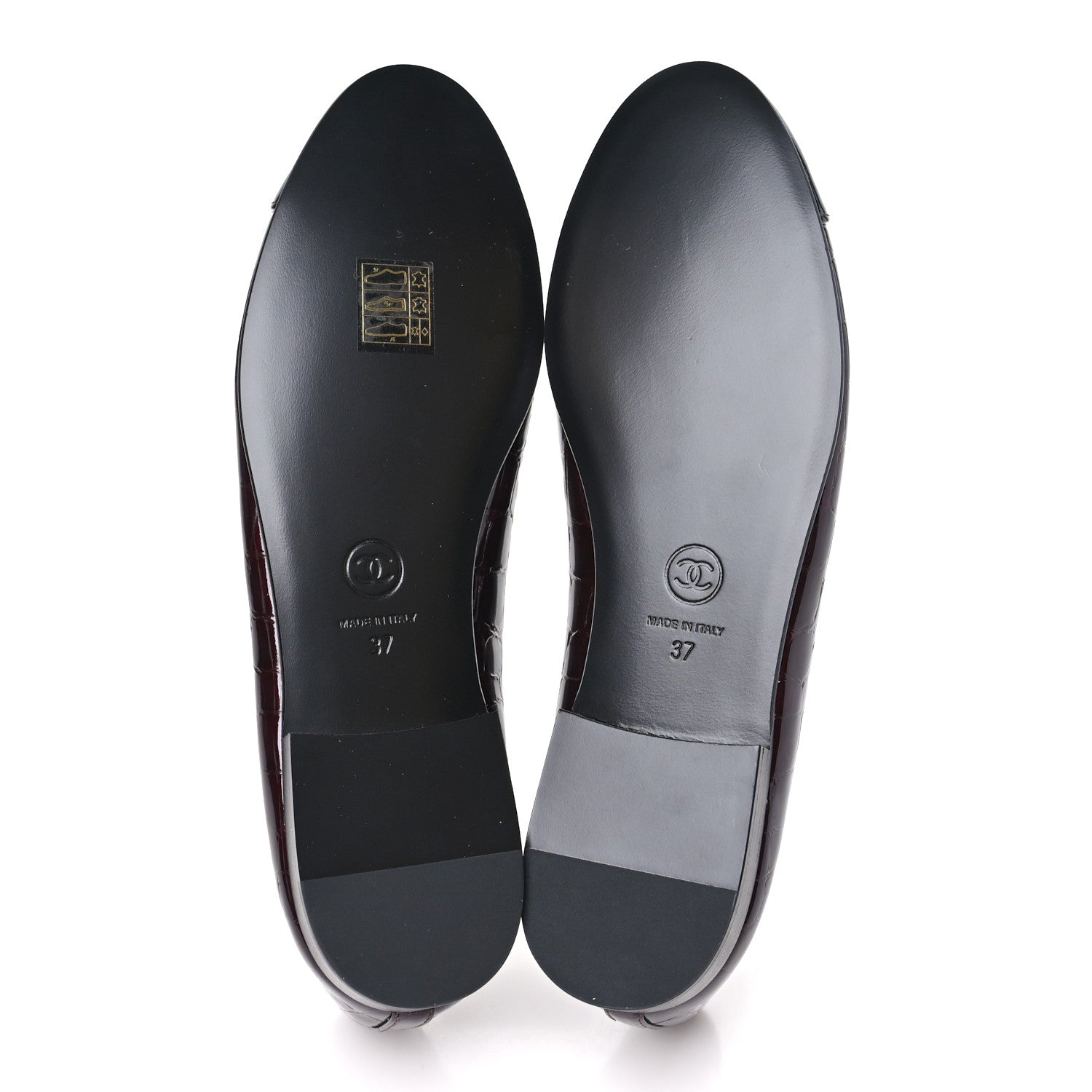 Chanel Patent Calfskin Crocodile Embossed Ballerina Flats 37 Dark Burgundy Black 6 of 9