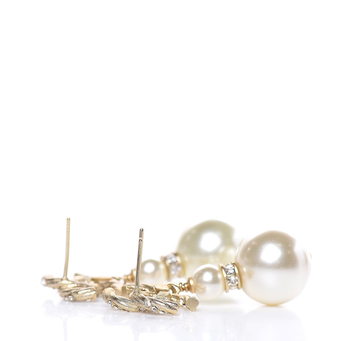 Pearl Crystal Twisted CC Drop Earrings Gold