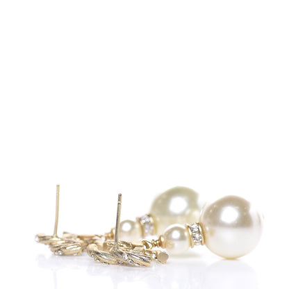 Chanel Pearl Crystal Twisted CC Drop Earrings Gold 3 of 5