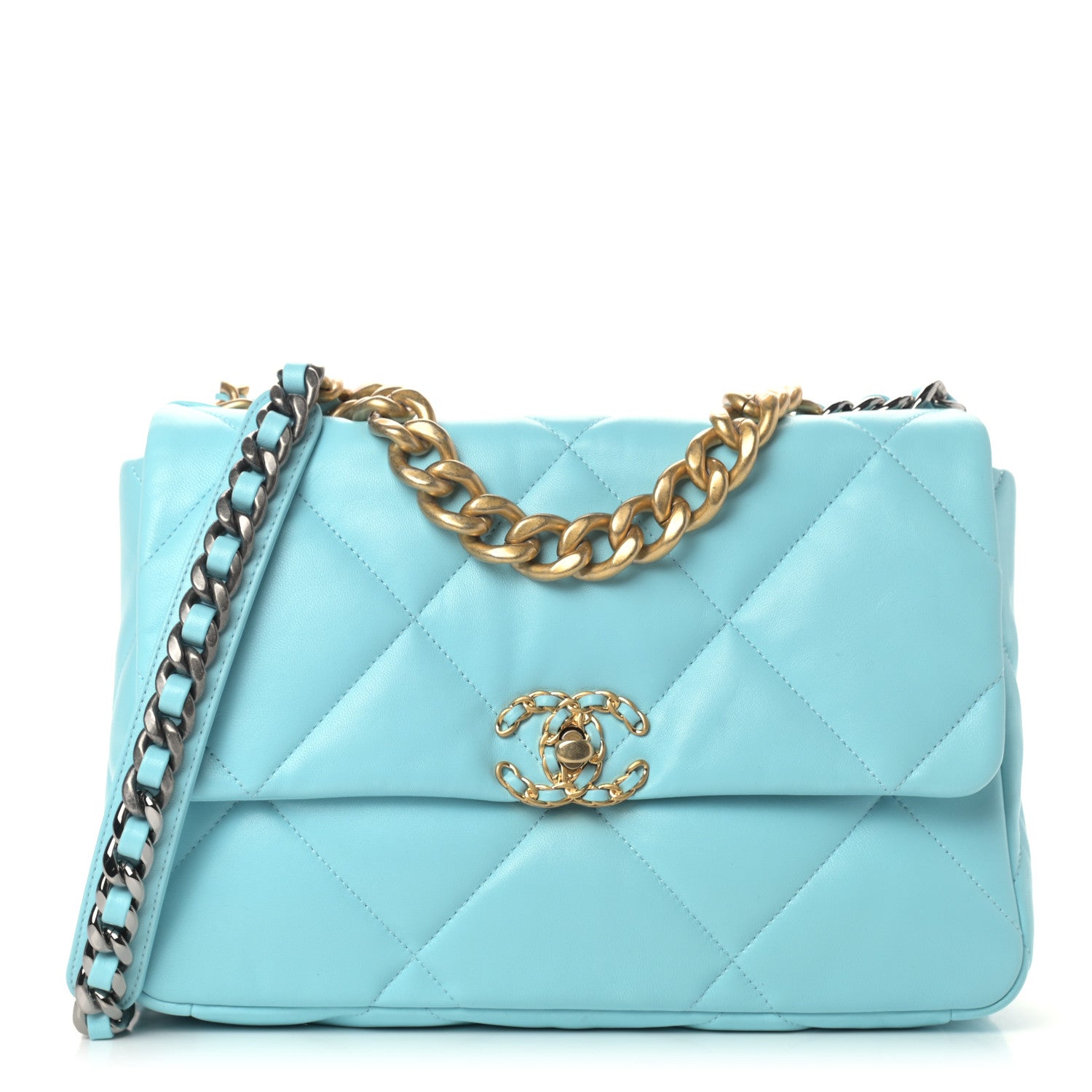 Chanel Lambskin Quilted Large Chanel 19 Flap Light Blue 1 of 9