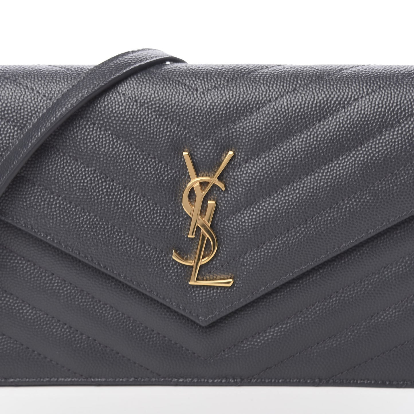 Grain De Poudre Matelasse Chevron Monogram Envelope Chain Wallet Dark Smog