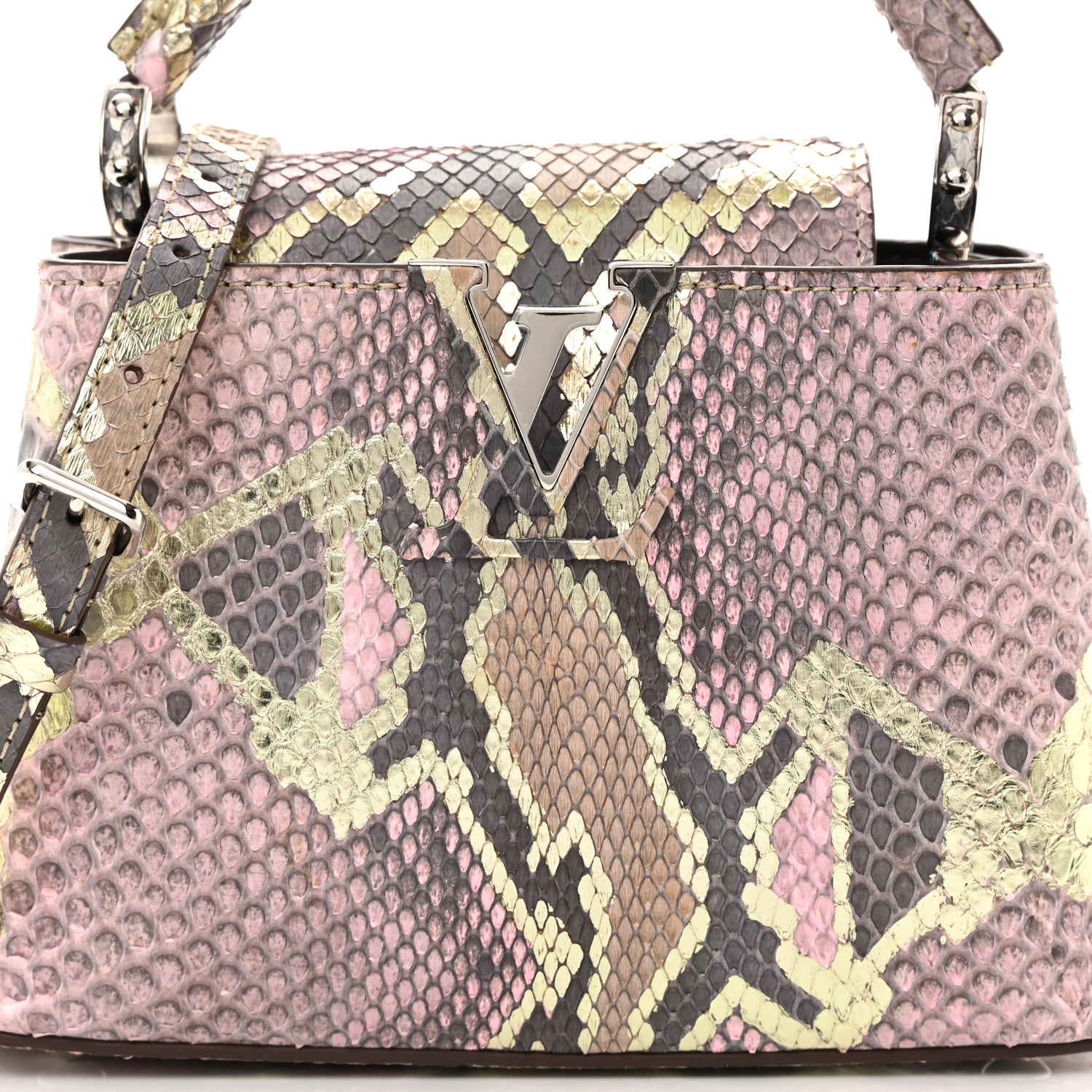Louis Vuitton Metallic Snakeskin Capucines Mini Dore 9 of 15