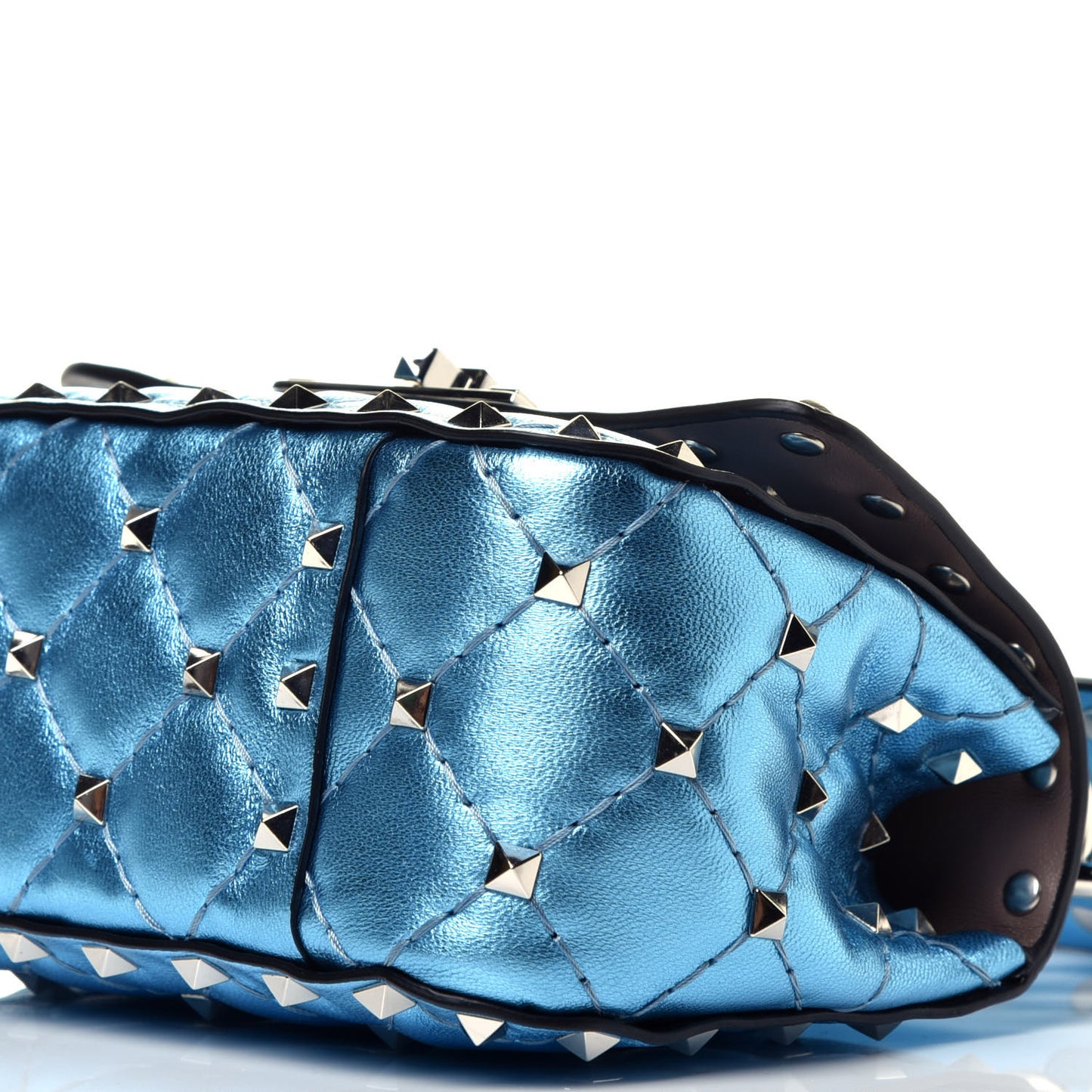 Metallic Nappa Micro Rockstud Spike Shoulder Bag Cerulean