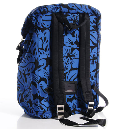 Prada Tessuto Hibiscus Print Double Buckle Backpack Blue 3 of 9