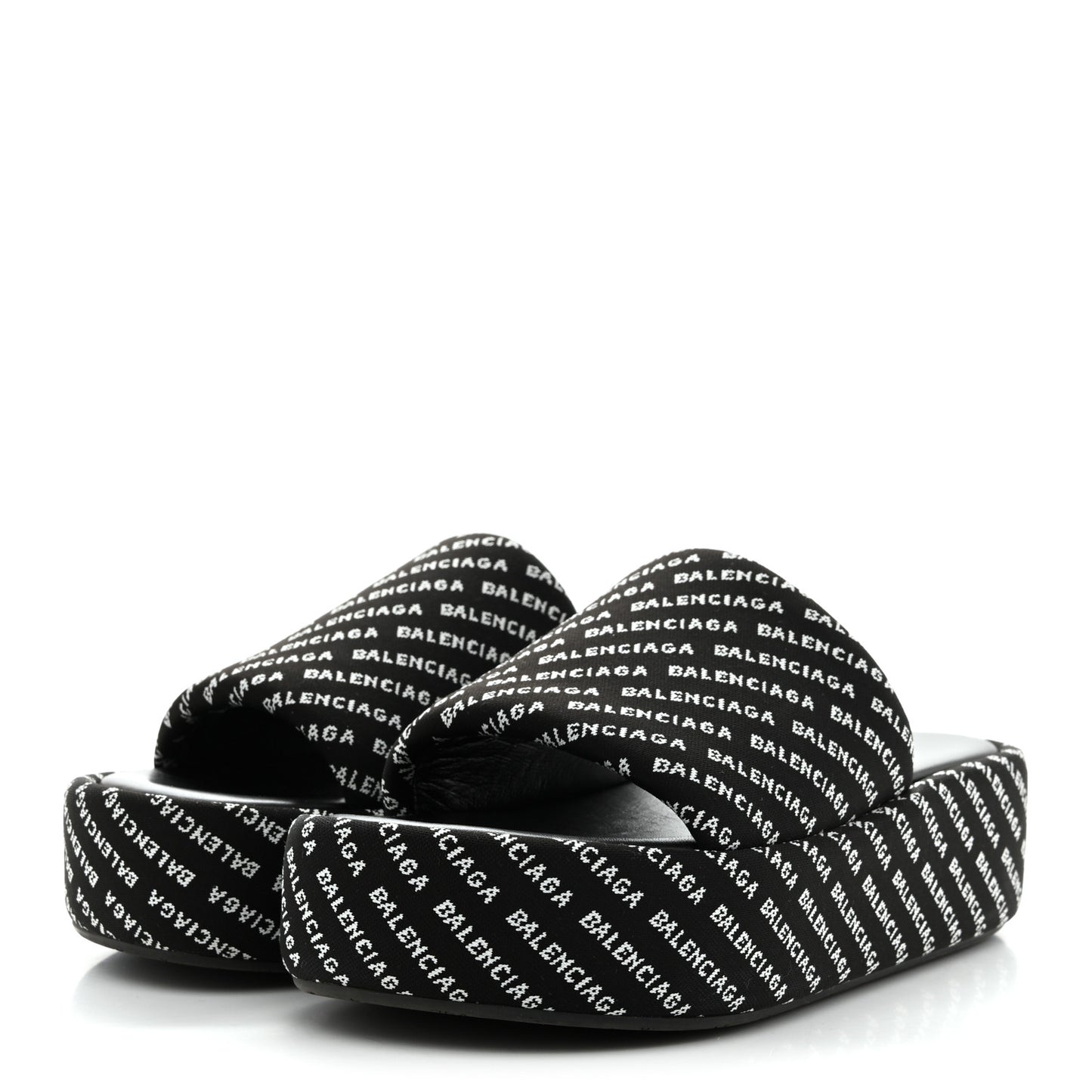 Jacquard Allover Logo Rise Platform Sandals 36 Black White