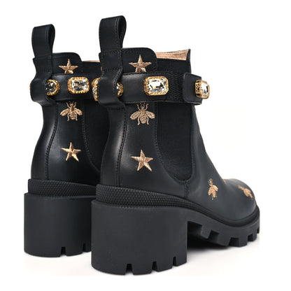 Gucci Calfskin Bee Star Embroidered Belt Ankle Boots 36.5 Black 5 of 10