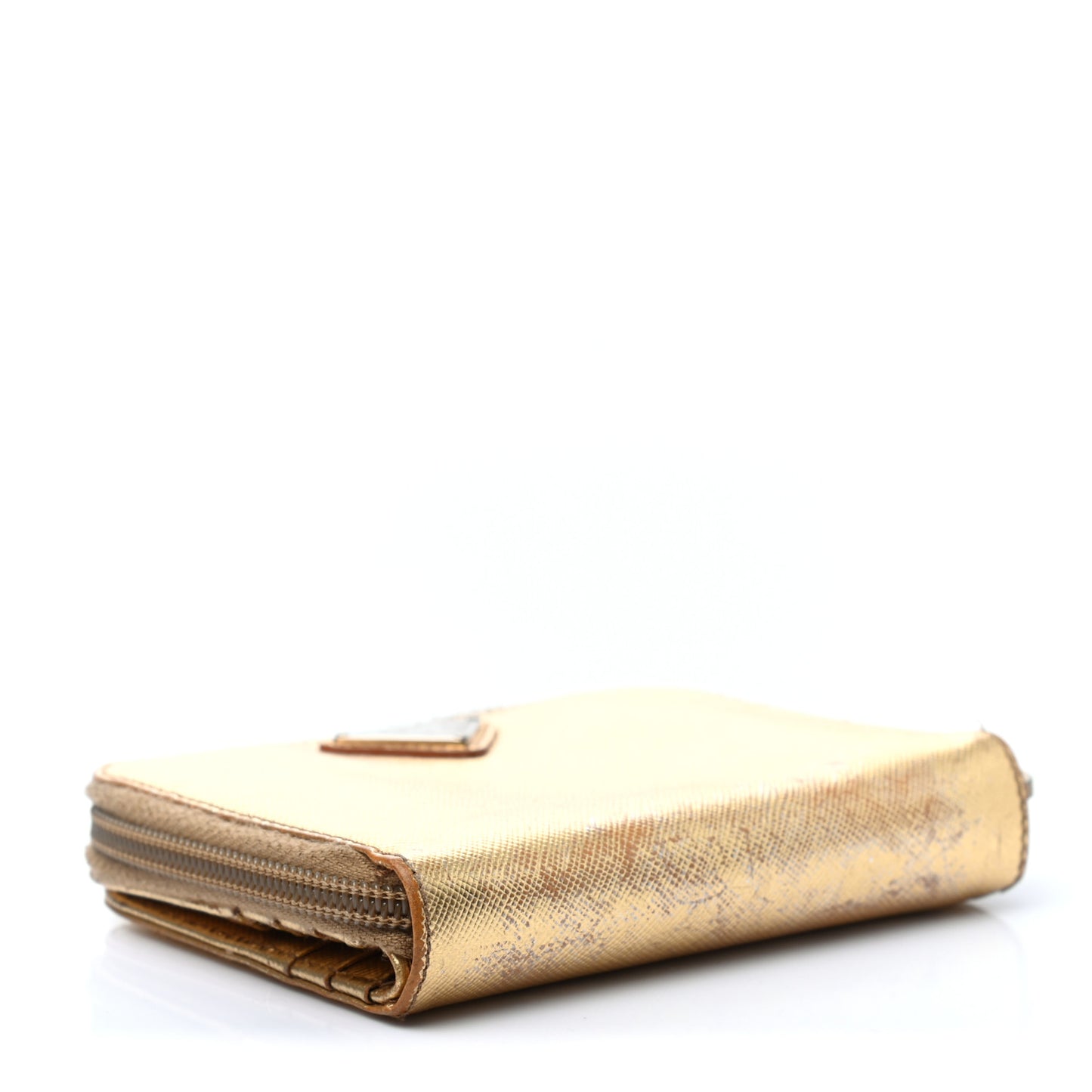 Metallic Saffiano Compact Zip Around Wallet Gold