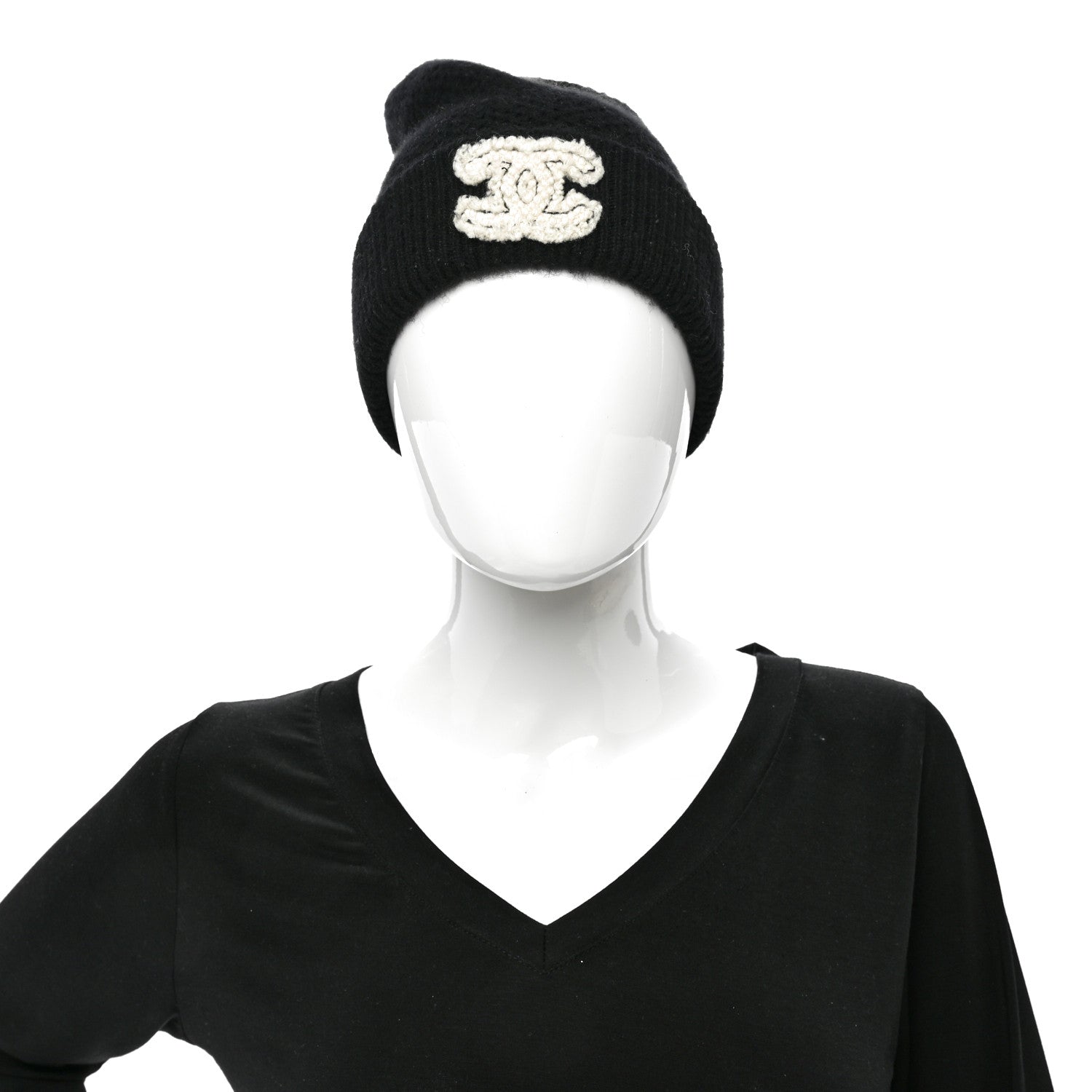 Chanel Cashmere CC Logo Beanie Hat Black 2 of 4