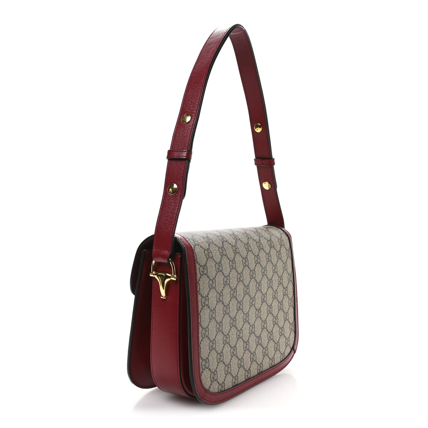 GG Supreme Monogram Azalea Calfskin Horsebit 1955 Shoulder Bag Beige Ebony New Cherry Red