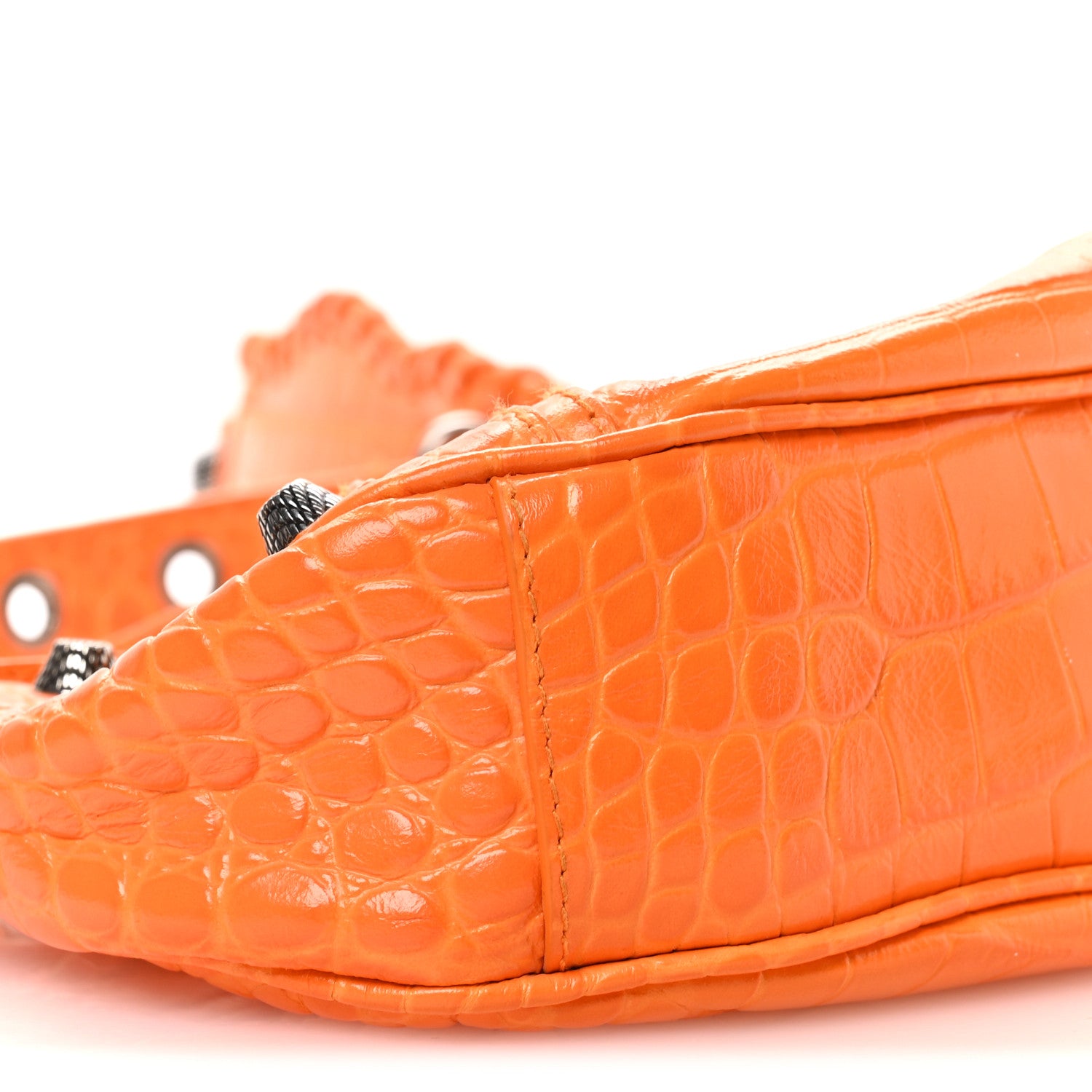 Balenciaga Extra Supple Calfskin Crocodile Embossed Le Cagole Shoulder Bag XS Pop Orange 10 of 11