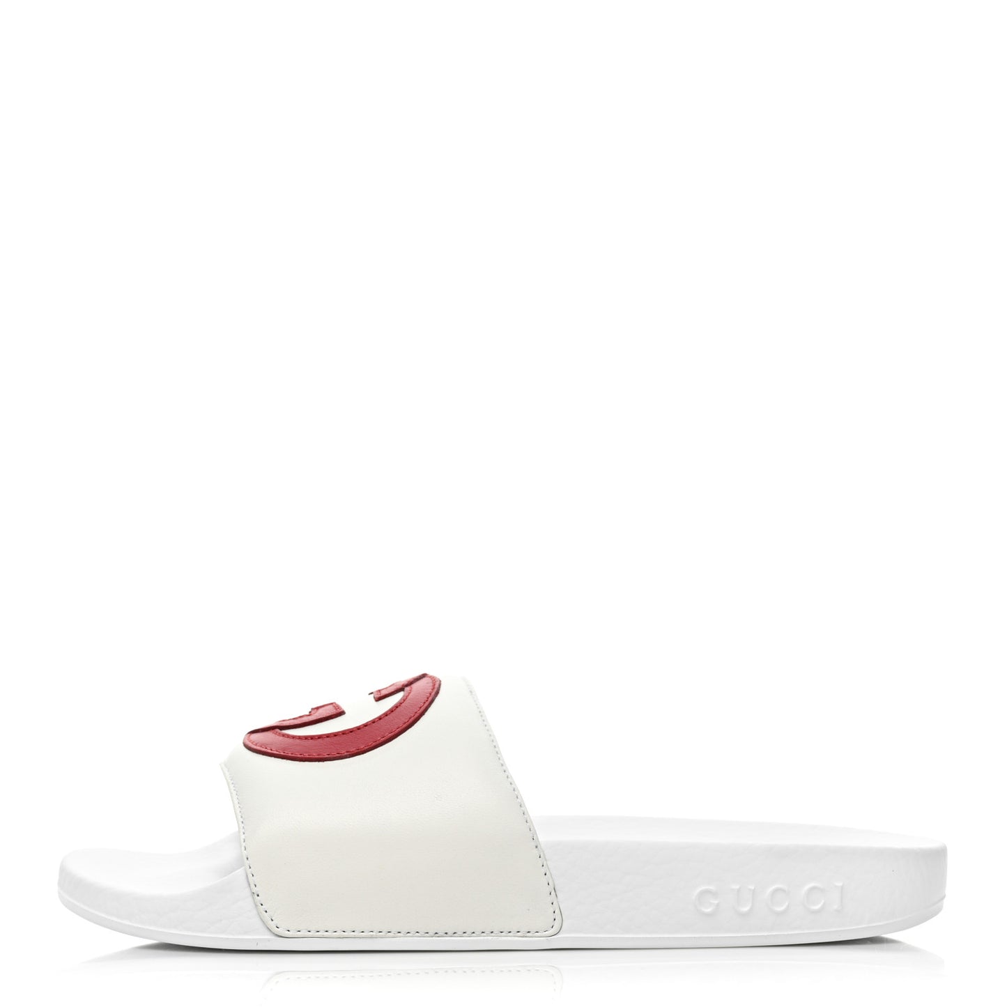 Nappa Miro Soft Calfskin Womens Interlocking G Slide Sandals 37 Great White Hibiscus Red