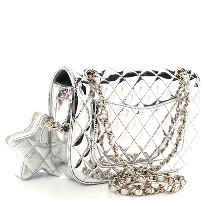 Chanel Mirror Calfskin Metallic Calfskin Medium Hollywood Boulevard Flap With Star Coin Purse Silvery 3 of 11