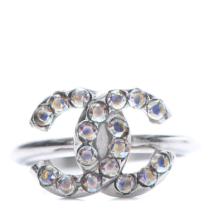Chanel Crystal CC Ring 54 Iridescent Silver 1 of 7