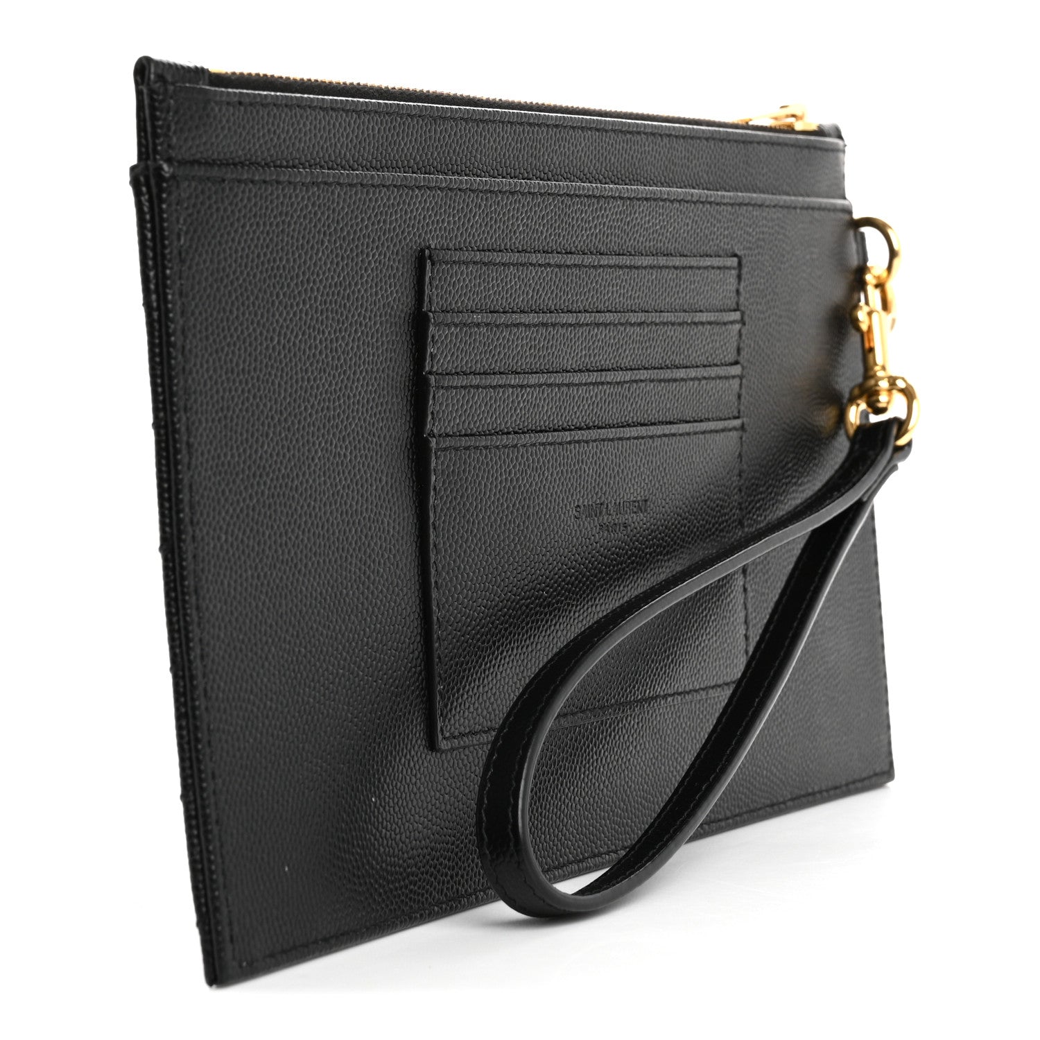 Saint Laurent Grain De Poudre Chevron Monogram Large Bill Pouch Black 3 of 14