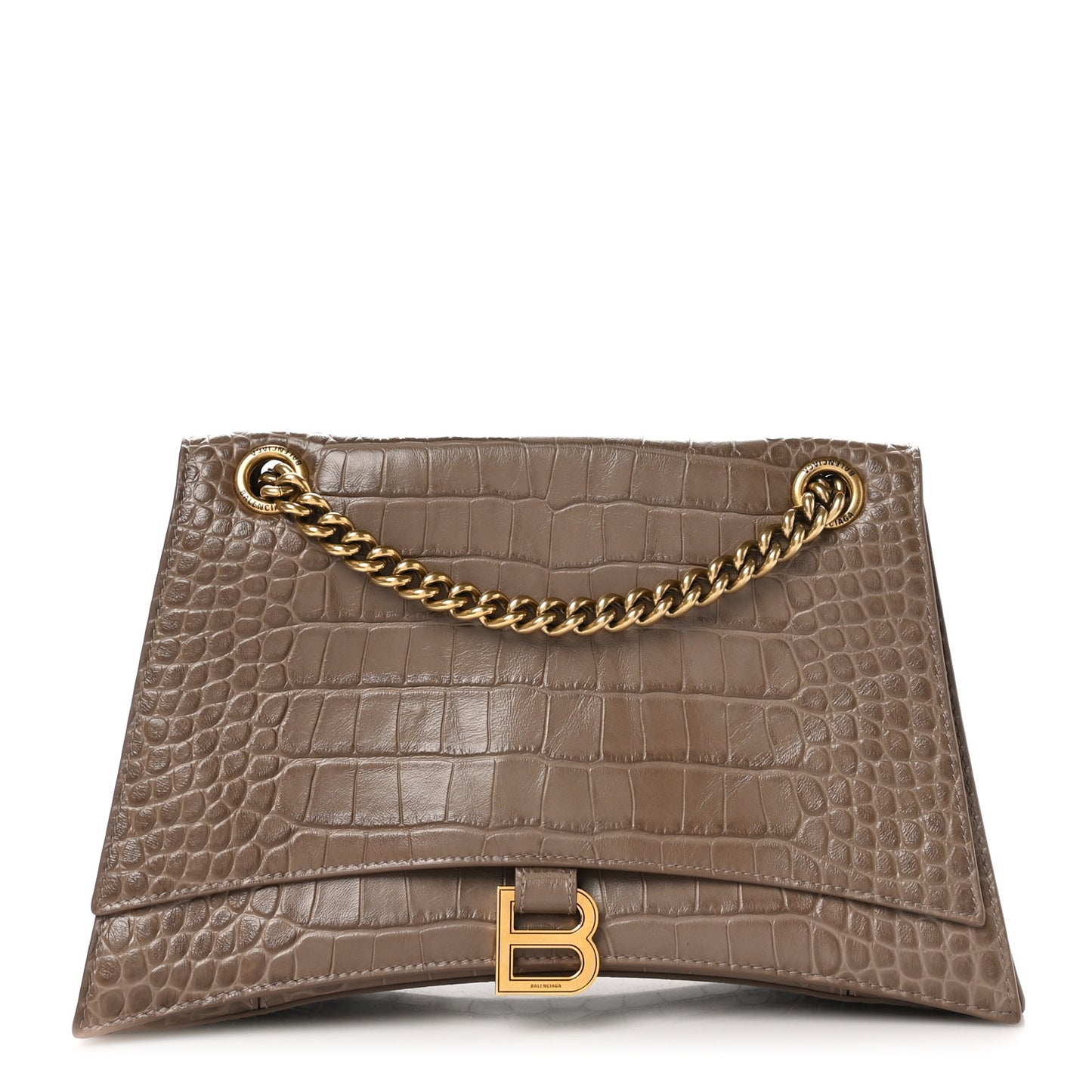 Extra Supple Calfskin Crocodile Embossed Medium Crush Chain Bag Mink Grey