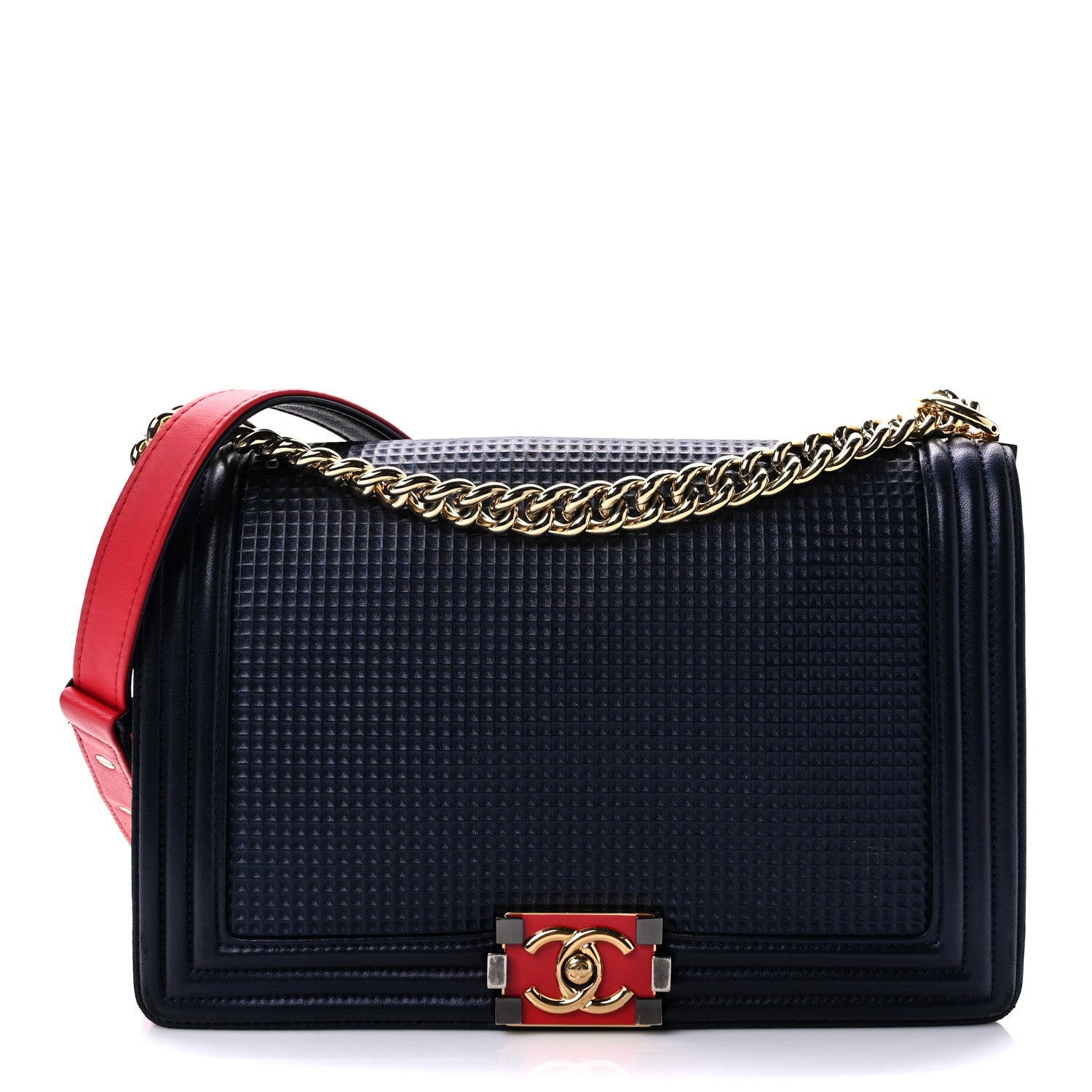 Chanel Lambskin Embossed New Medium Boy Cube Flap Navy 1 of 10