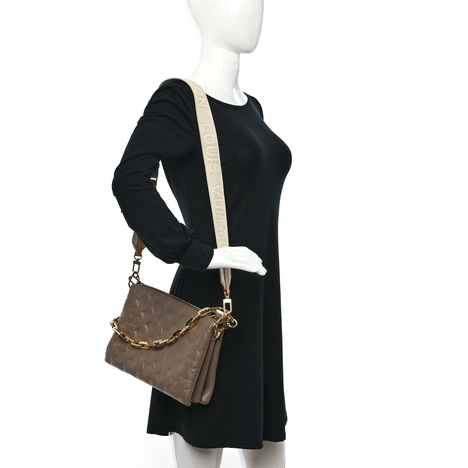 Louis Vuitton Lambskin Embossed Monogram Coussin PM Taupe 2 of 13