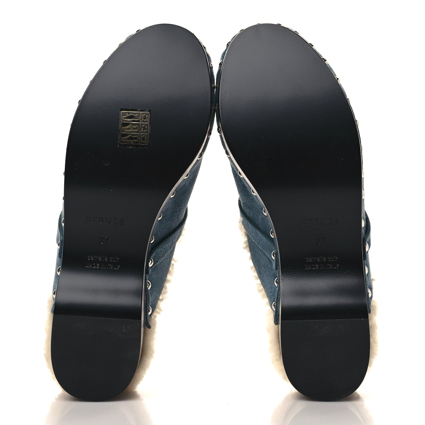 Suede Goatskin Woolskin Carlotta Mules 37 Bleu Pinede
