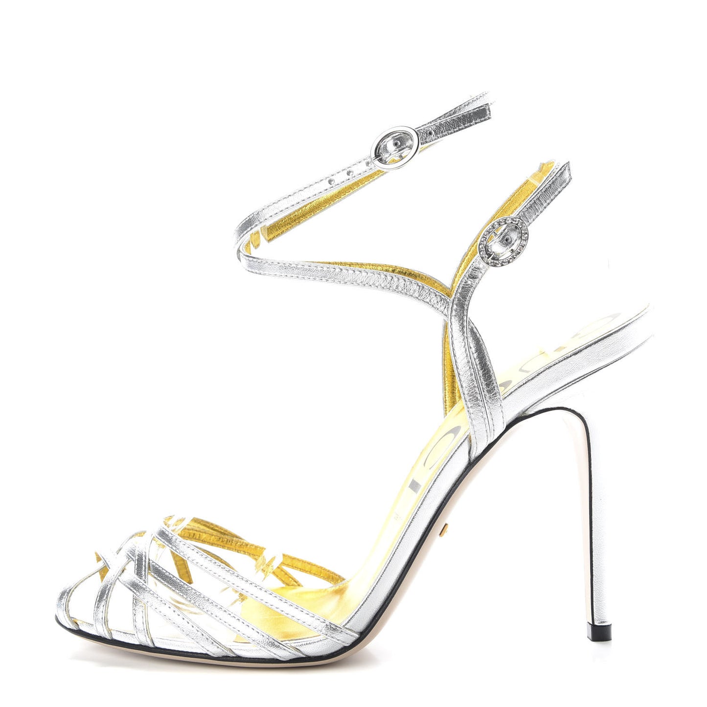 Vernice Crystal Draconia Ankle Strap High Heel Sandals 40.5 Silver