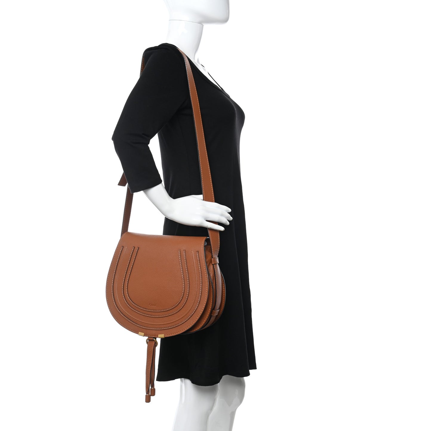 Calfskin Medium Marcie Round Crossbody Bag Tan