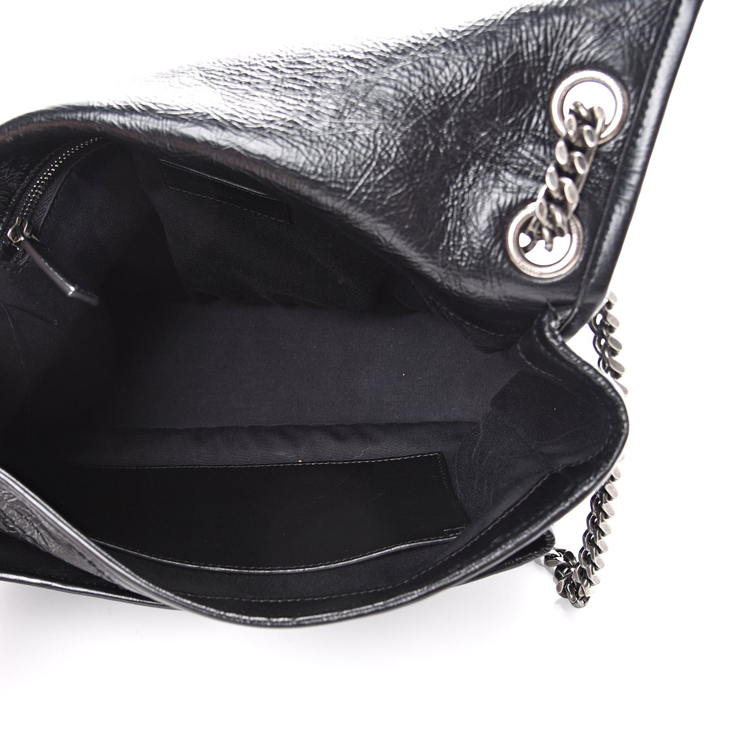 Crinkled Calfskin Matelasse Monogram Medium Niki Chain Satchel Black