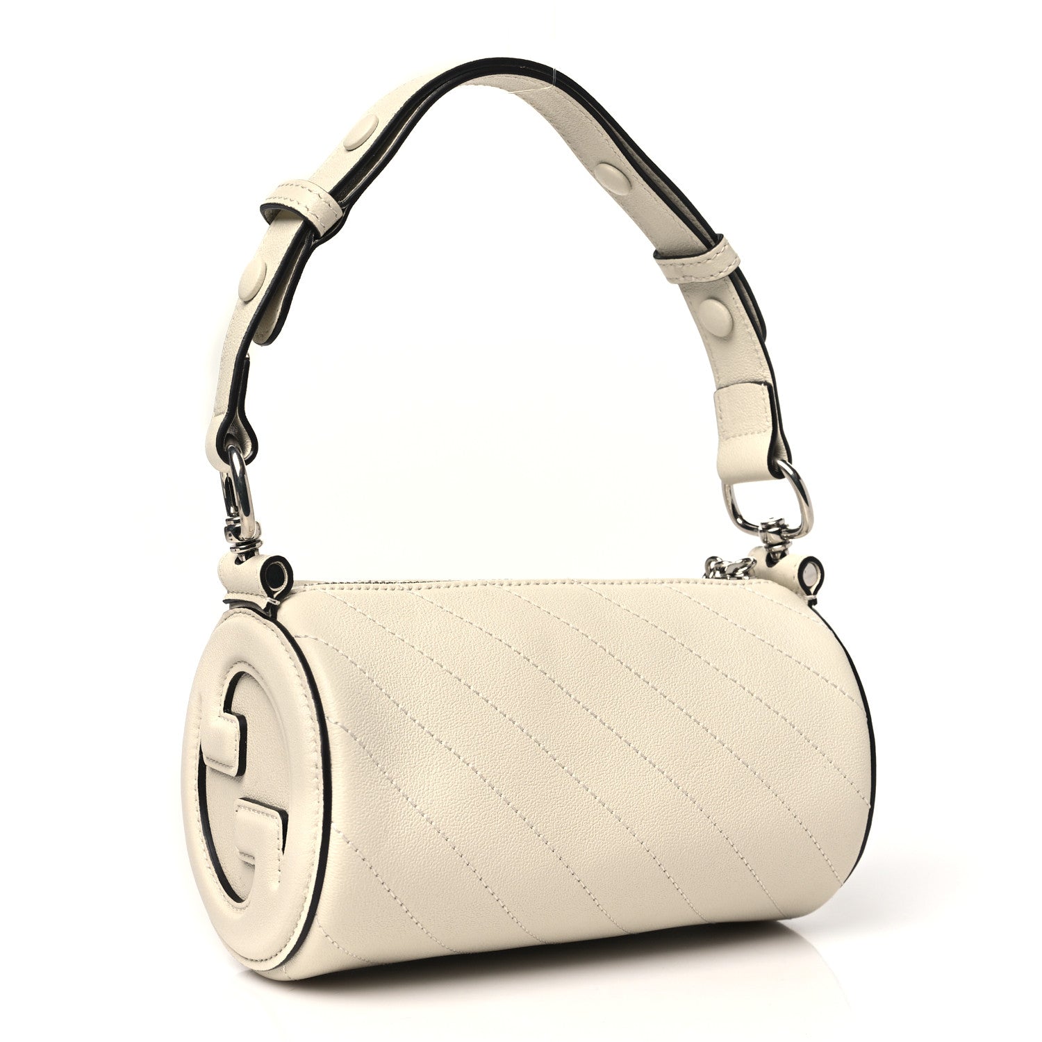 Gucci Sakai Be Green Calfskin Diagonal Stitched Mini Blondie Barrel Shoulder Bag Mystic White 3 of 11
