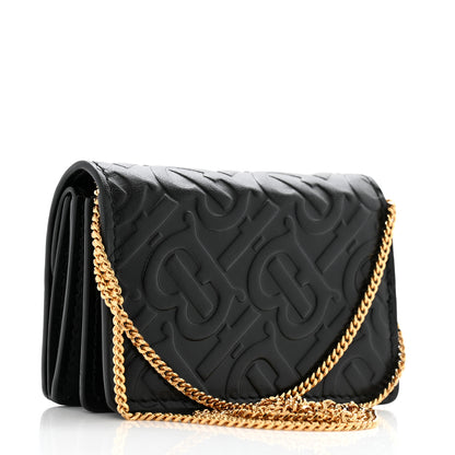 Burberry Calfskin Embossed Monogram Chain Card Case Black 3 of 10