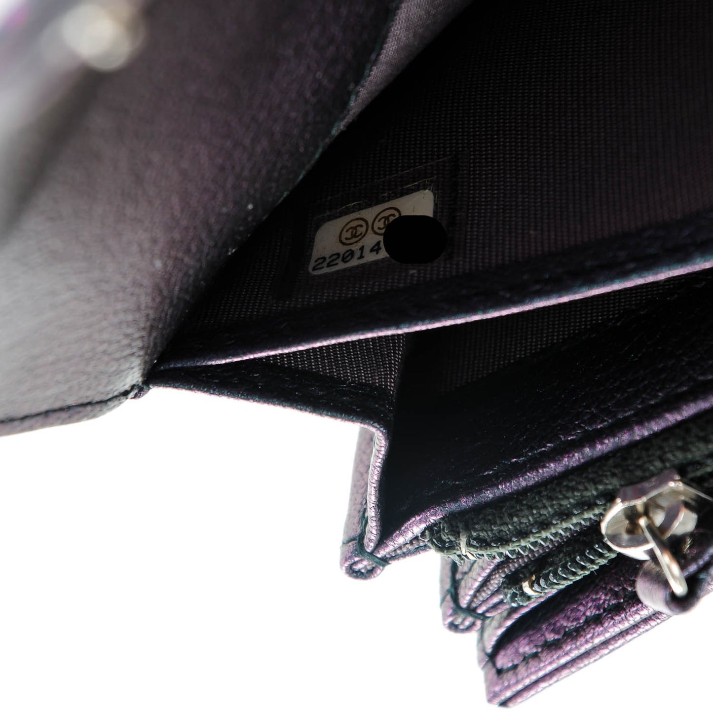 Iridescent Goatskin Quilted Large Flap Wallet Purple