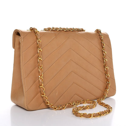 Chanel Lambskin Chevron Quilted Medium Single Flap Beige 3 of 10