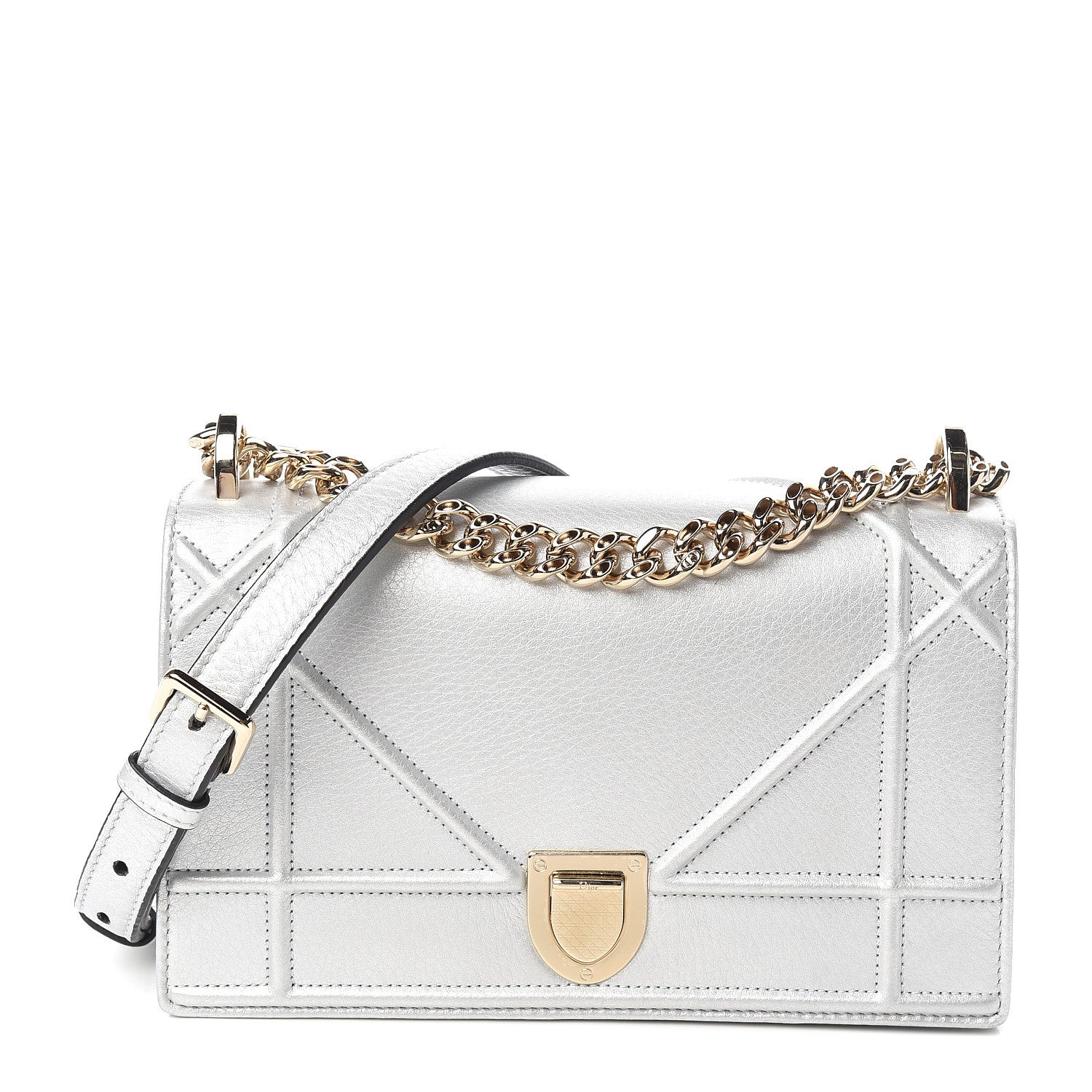 Christian Dior Metallic Grained Calfskin Small Diorama Flap Bag Silver 1 of 9