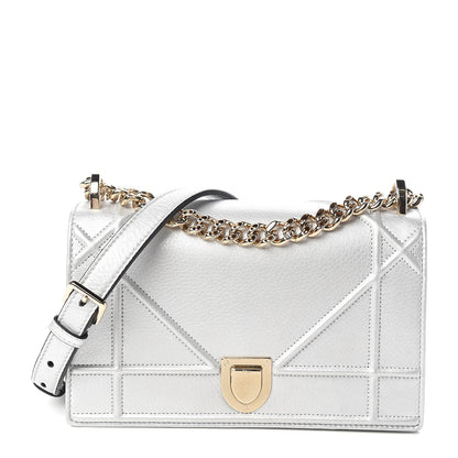 Christian Dior Metallic Grained Calfskin Small Diorama Flap Bag Silver 1 of 9