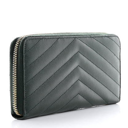 Saint Laurent Grain De Poudre Matelasse Chevron Monogram Zip Around Wallet New Vert Fonce 4 of 11