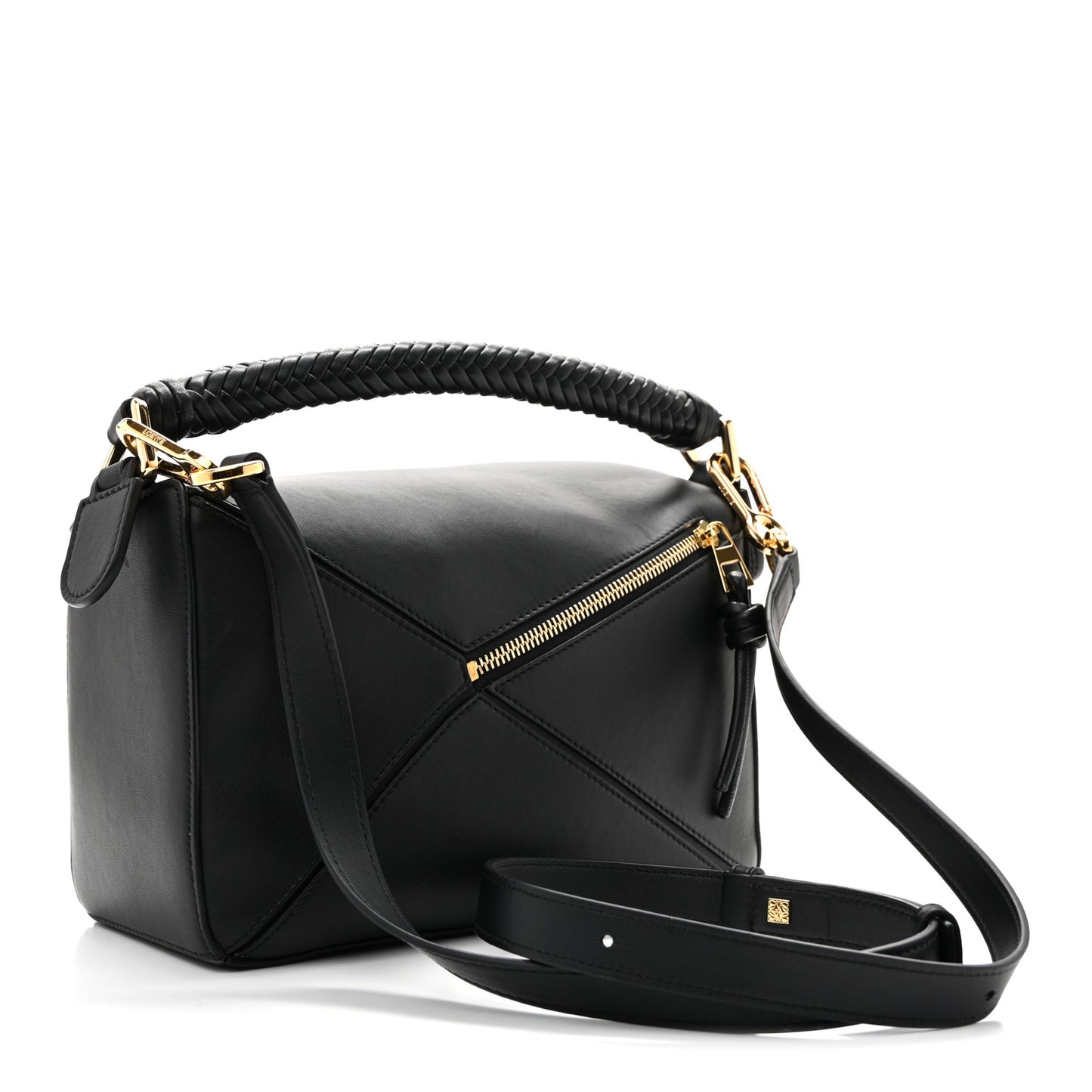 Calfskin Small Woven Puzzle Bag Black