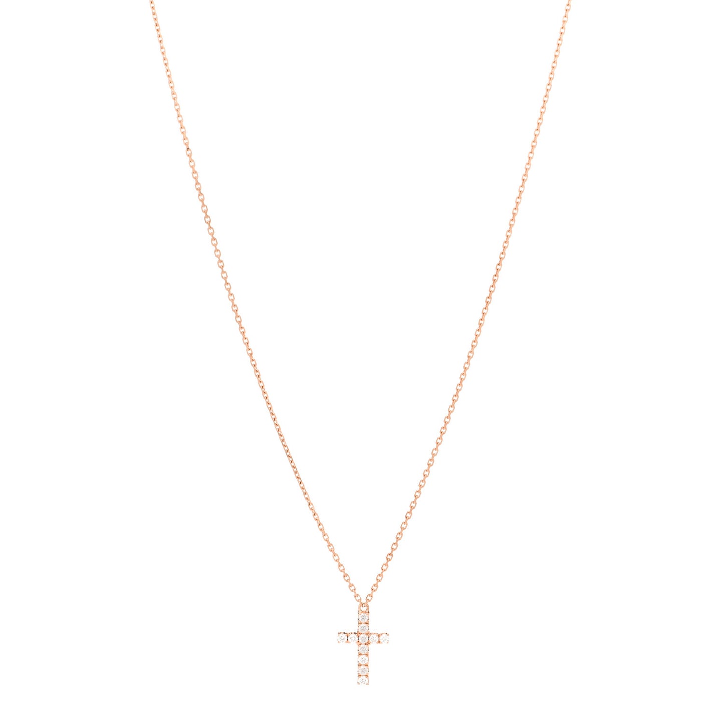 18K Pink Gold Diamond Symbols Cross Pendant Necklace