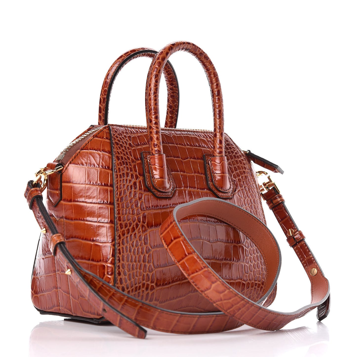 Calfskin Crocodile Embossed Mini Antigona Cognac