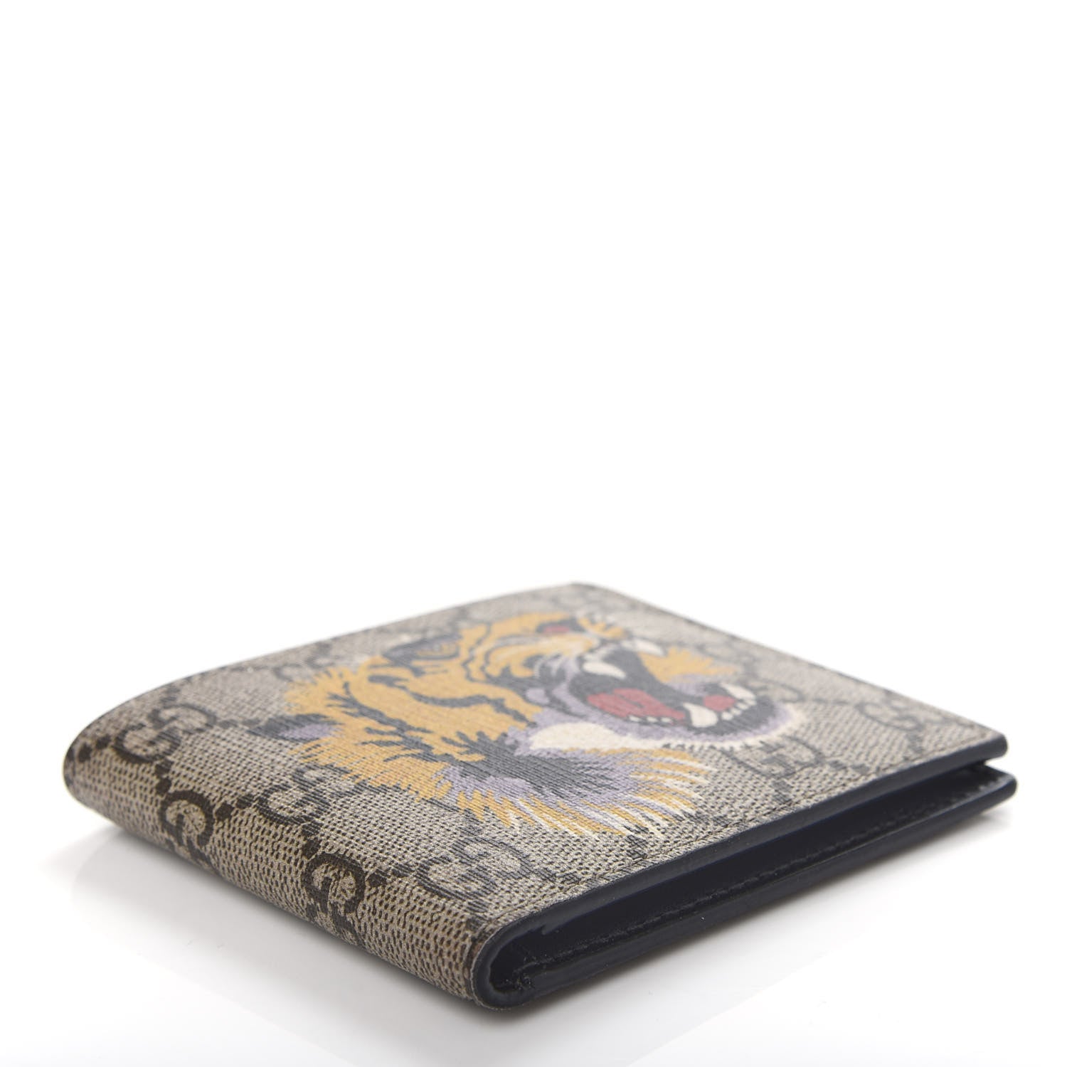 Gucci GG Supreme Monogram Selleria Calfskin Tiger Nice Bi-Fold Wallet Beige Ebony Multicolor Black 4 of 6