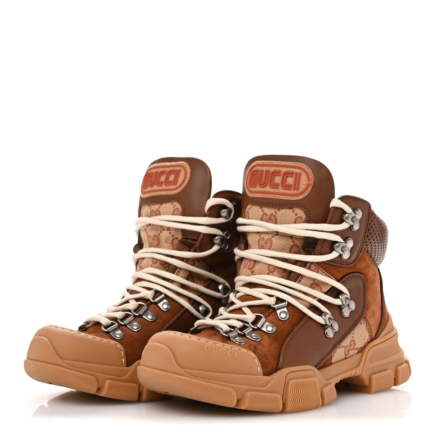 X SEGA Suede Calfskin GG Monogram Womens Flashtrek High-Top Sneakers 37 37 New Cuir Beige Ruggine
