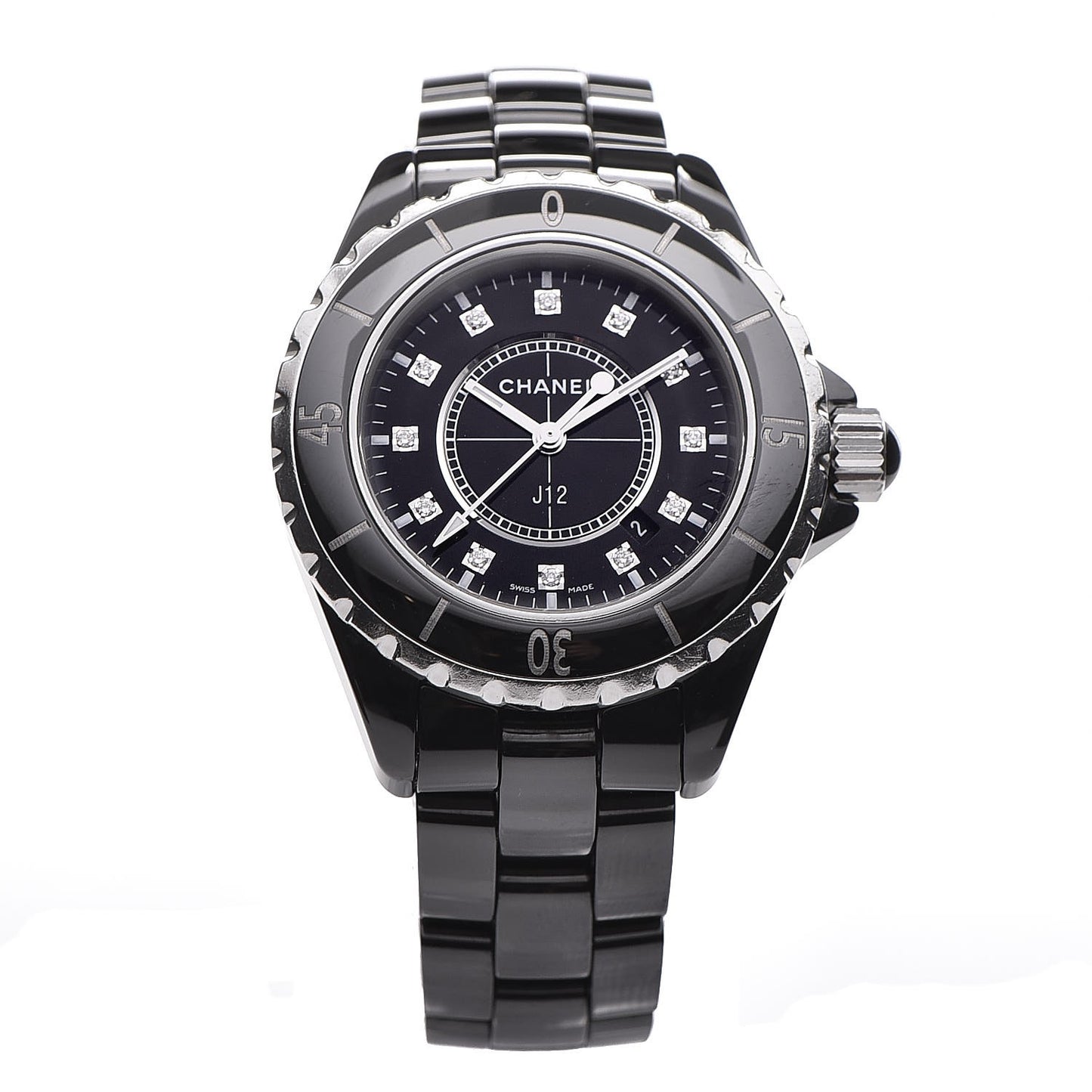 Stainless Steel Ceramic Diamond 33mm J12 Quartz Watch Black