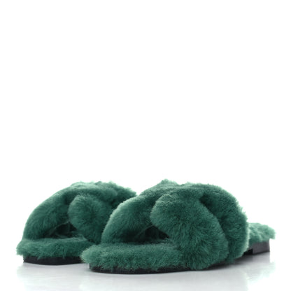 Hermes Woolskin Oran Sandals 36 Vert Anglais 3 of 8