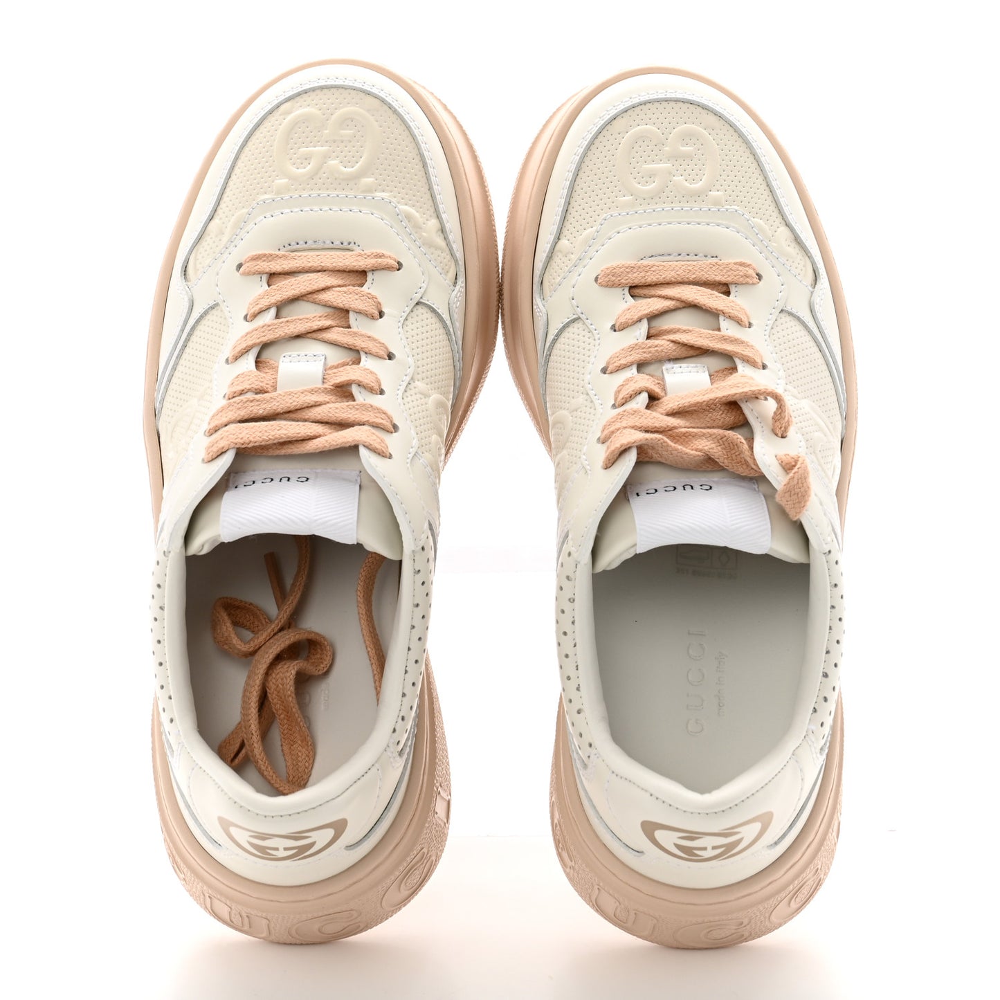 Calfskin GG Tennis Embossed Womens Platform 55mm Sneakers 35 White
