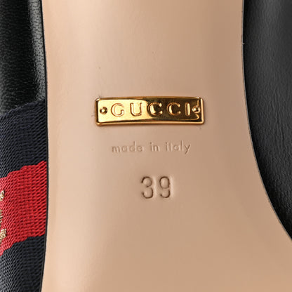 Gucci Calfskin Web Bee Star Embroidered Sylvie Mid Heel Slingback Pumps 39 Black 6 of 10