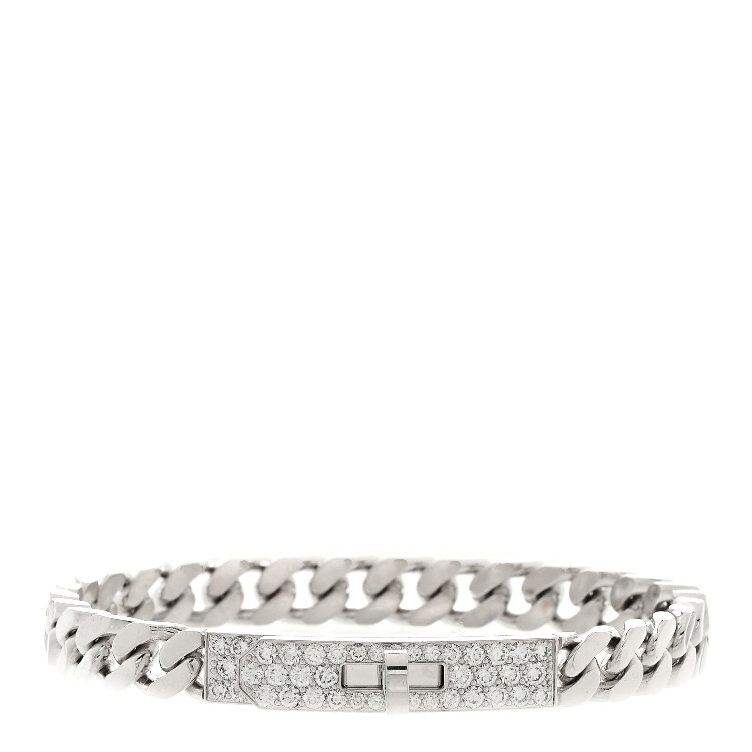 Hermes 18K White Gold Diamond TPM Kelly Gourmette Bracelet SH 1 of 4
