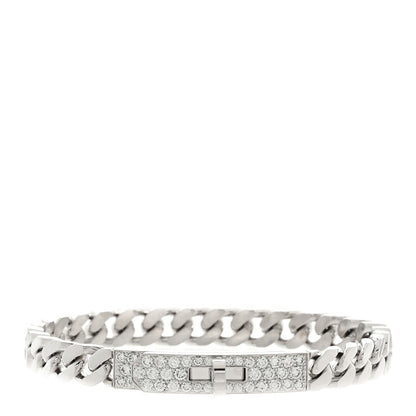 Hermes 18K White Gold Diamond TPM Kelly Gourmette Bracelet SH 1 of 4