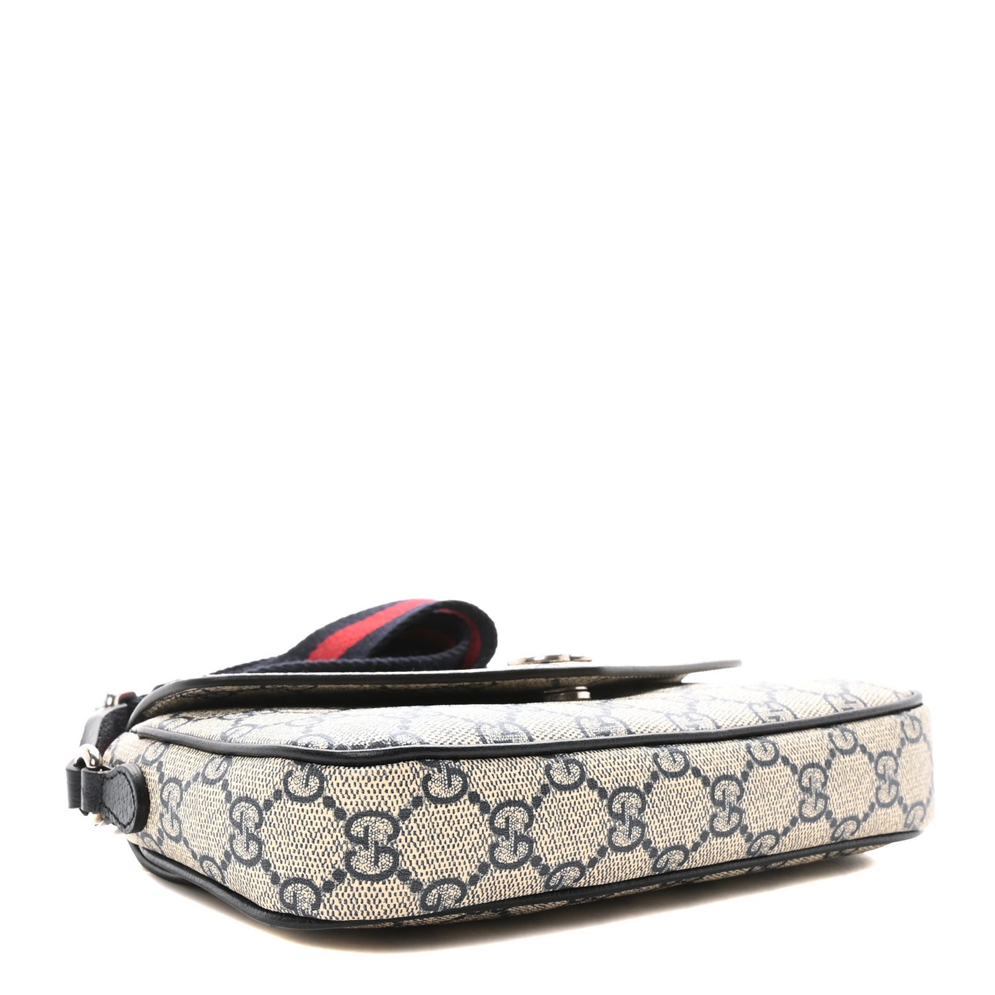 GG Supreme Monogram Textured Dollar Calfskin Web Mini Ophidia Envelope Shoulder Bag Beige Blue