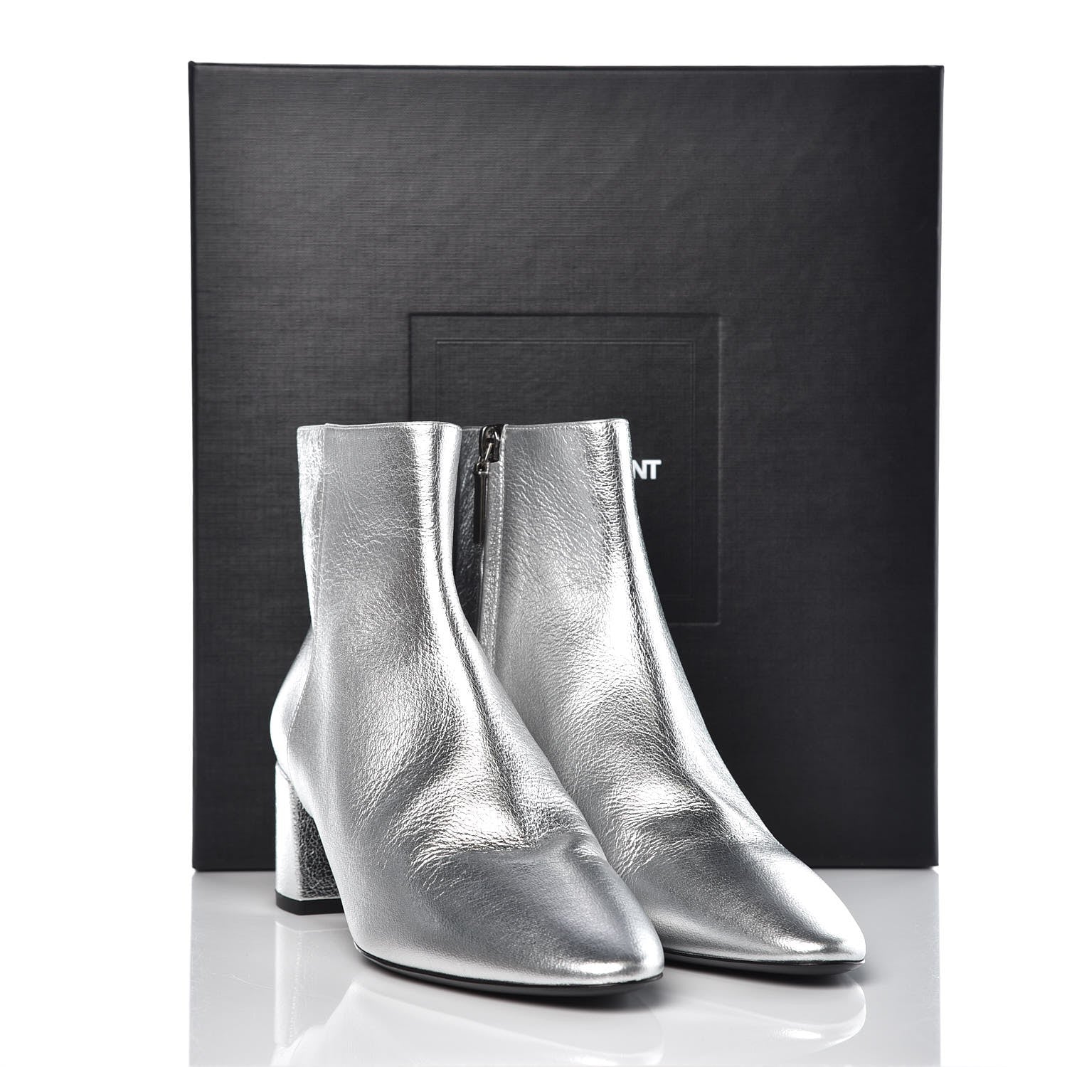 Saint Laurent Metallic Calfskin Loulou 50 Ankle Booties 37 Silver 10 of 10