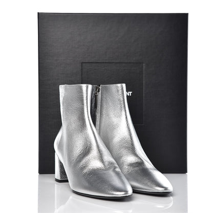 Saint Laurent Metallic Calfskin Loulou 50 Ankle Booties 37 Silver 10 of 10