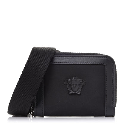 Versace Calfskin Nylon La Medusa Zip Around Lanyard Wallet Black 1 of 6