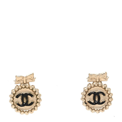 Chanel CC Bow Earrings Black Gold 1 of 4