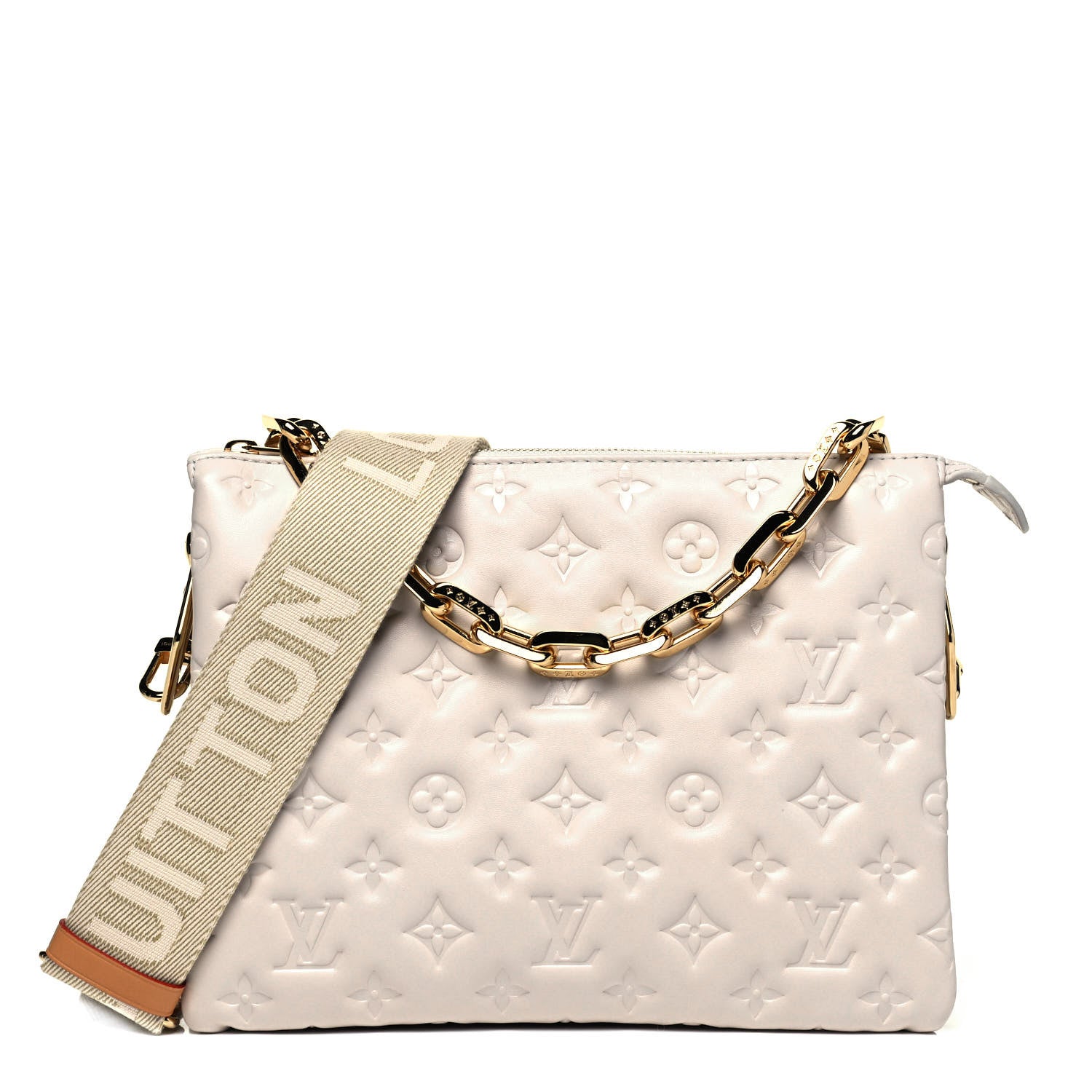 Louis Vuitton Lambskin Embossed Monogram Coussin PM Cream 1 of 9